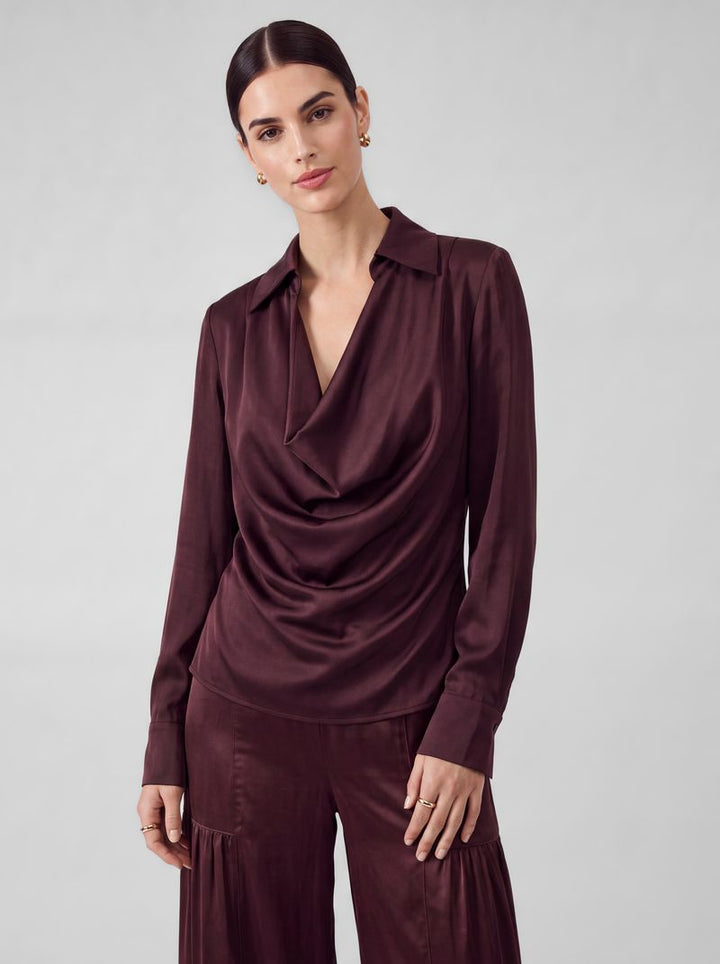 Cowl Neck Collared LS Blouse