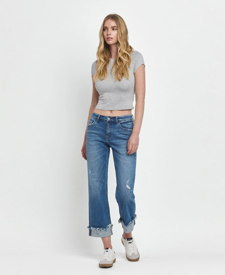 MR Raw Cuffed Hem Slim Wide Jeans