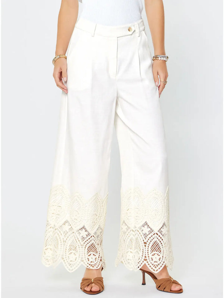 Crochet Lace Hem HR Wide-Leg Pants