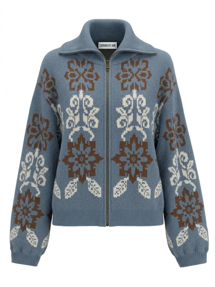 Nordic Jacquard Zip-Up Sweater Jacket