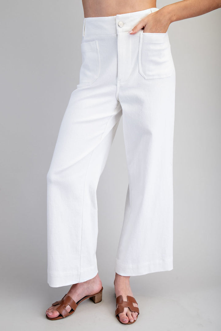 Soft Washed Wide Leg Pants - White
