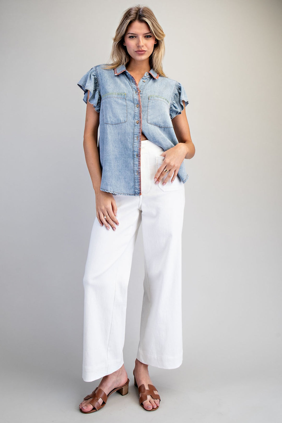 Soft Washed Wide Leg Pants - White