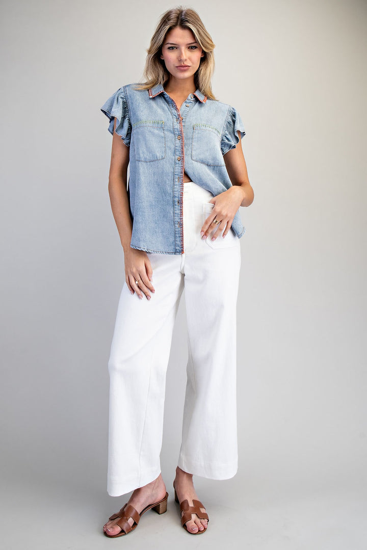 Soft Washed Wide Leg Pants - White