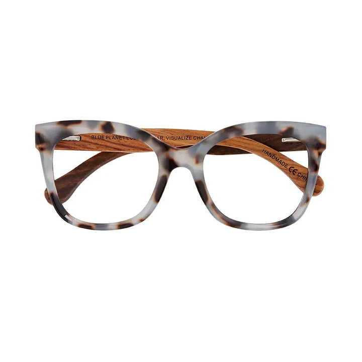 Nora- Milky Blue Tortoise / Walnut Wood / Blue Light