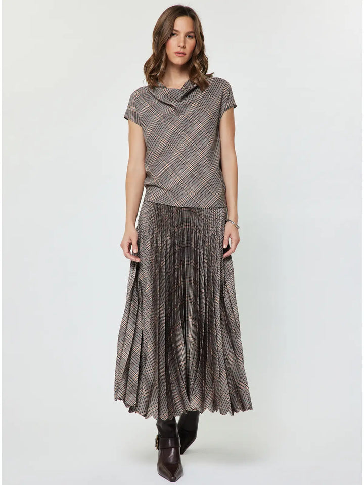 Plaid Cowl Neck Top