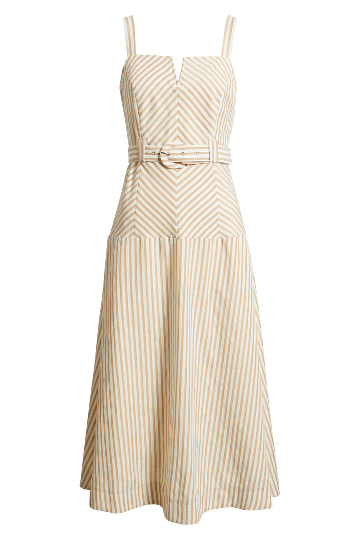 Stripe Belted Sleeveless Midi Dress