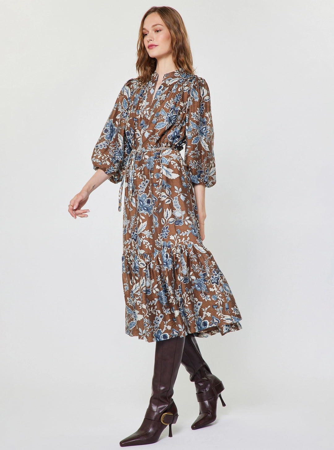 Botanical Printed Tiered Midi Dress