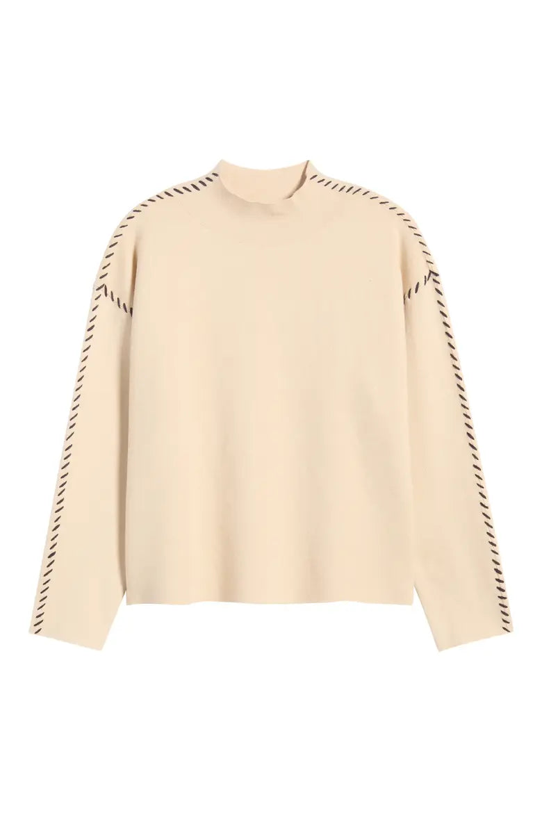 Whipstitched Mock Neck Sweater
