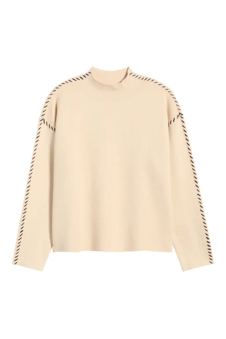 Whipstitched Mock Neck Sweater