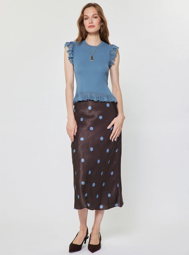 Dusty Blue Pointelle Ruffle Sweater Top