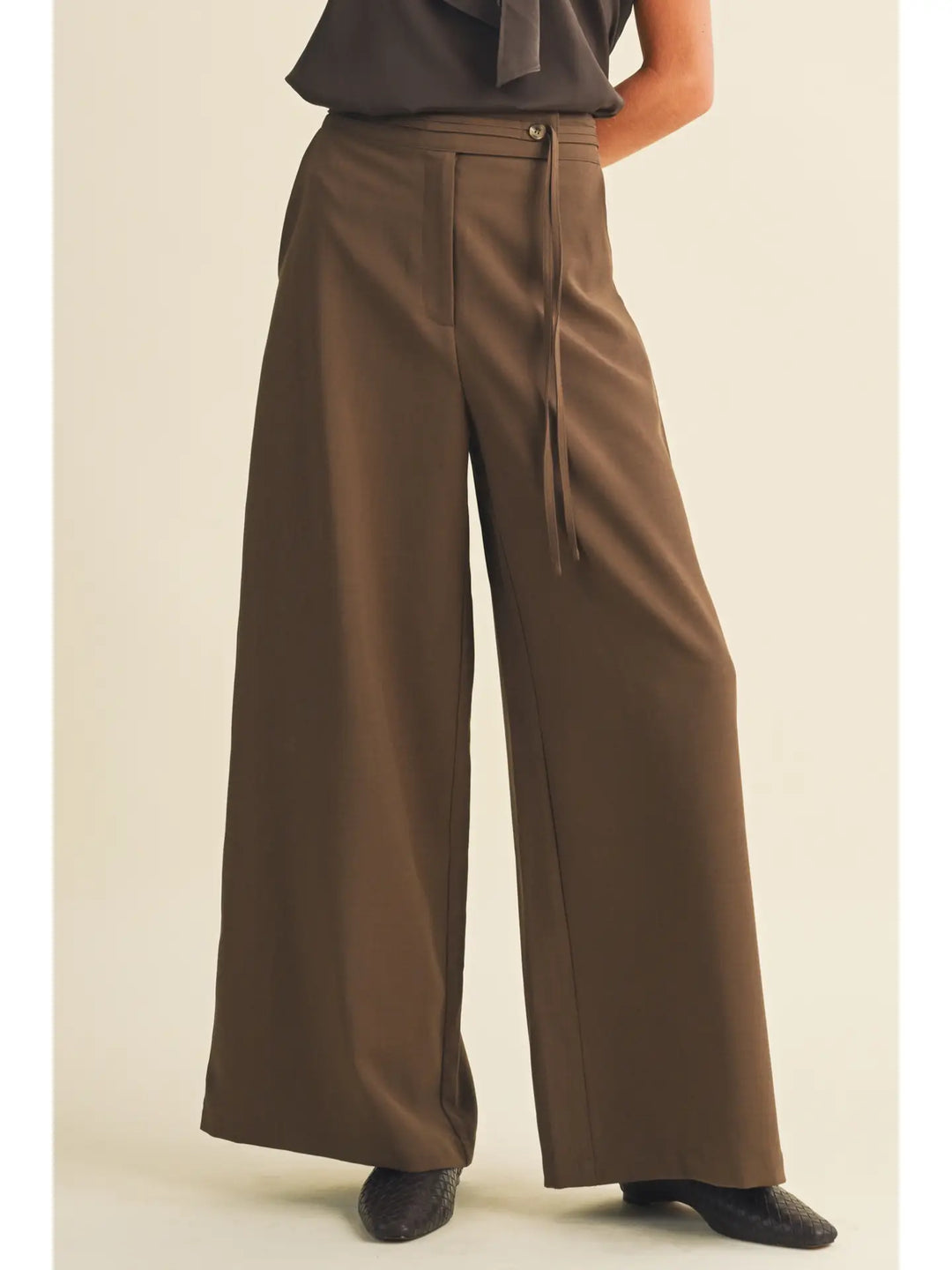 Asymmetric Tie-Waist Wide-Leg Trousers