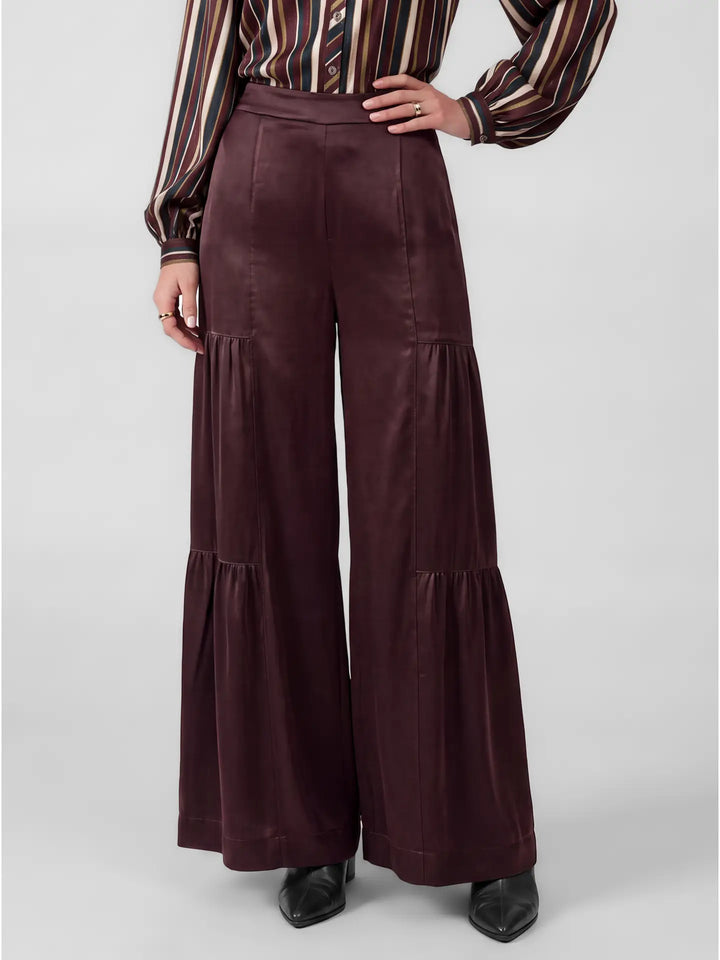 Tiered Wide Leg Satin Pants