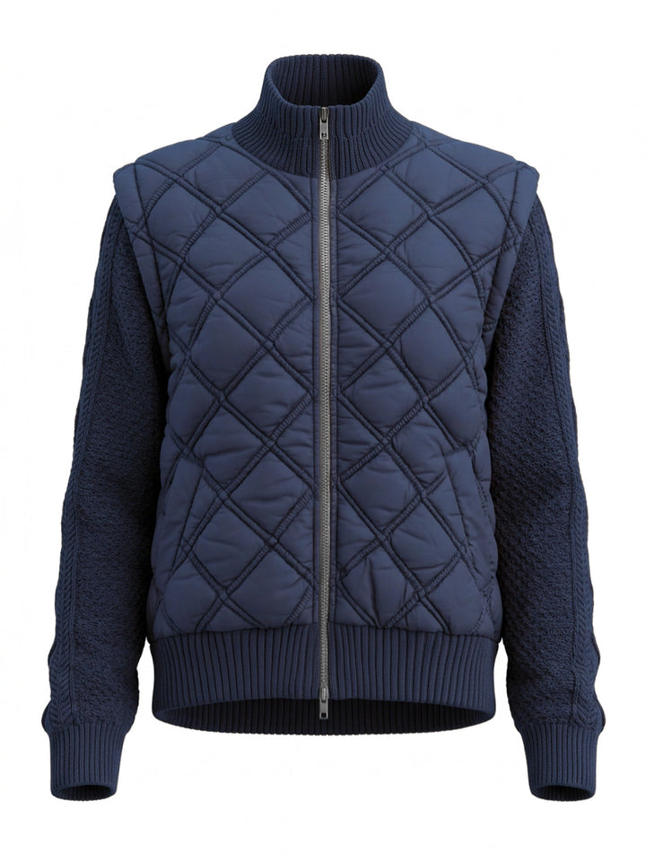 Navy Quilted &amp; Cable Knit Zip-Up Jacket