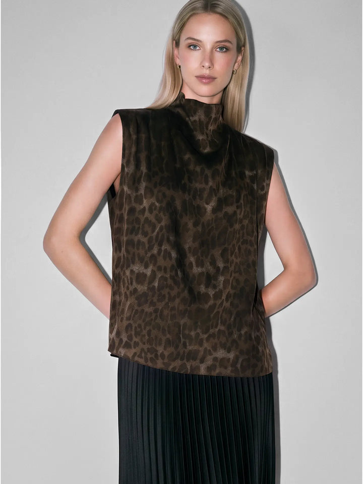 Leopard Mock Sleeveless Top