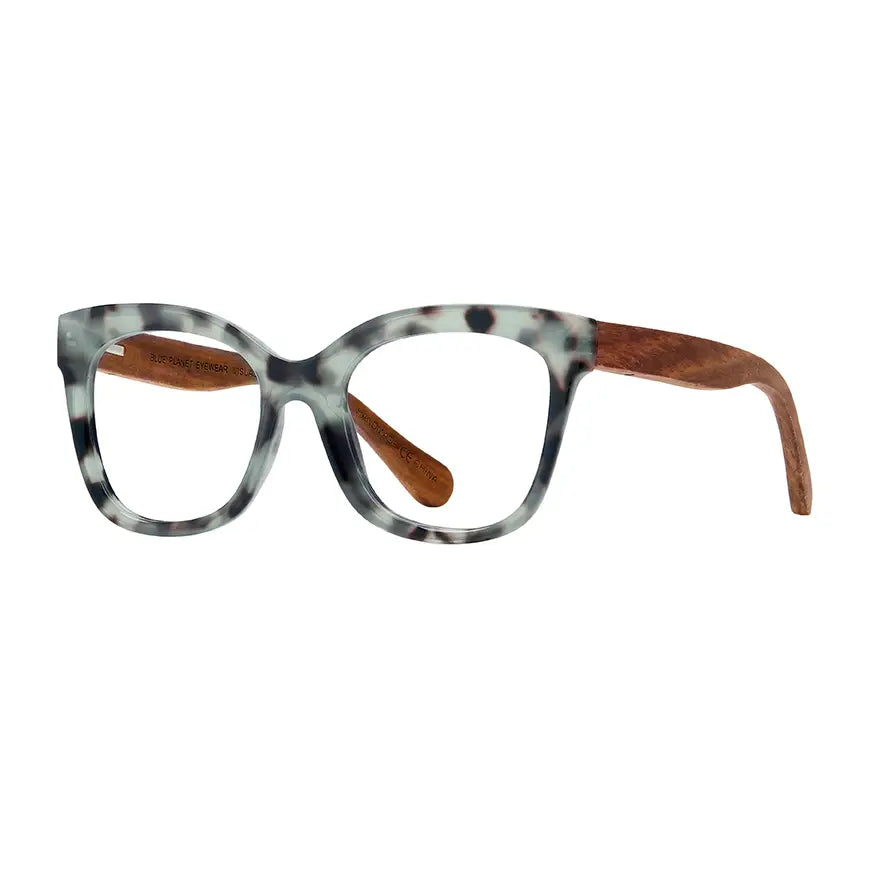 Nora- Milky Blue Tortoise / Walnut Wood / Blue Light