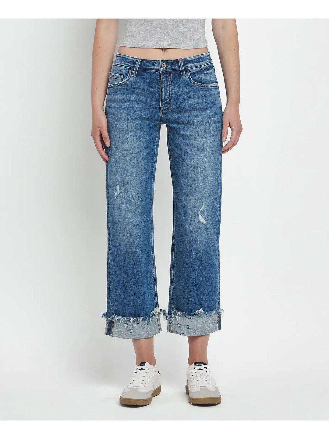 MR Raw Cuffed Hem Slim Wide Jeans