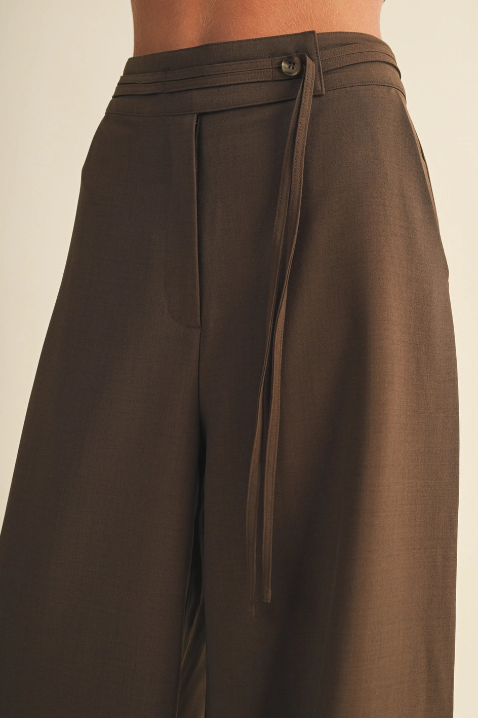 Asymmetric Tie-Waist Wide-Leg Trousers