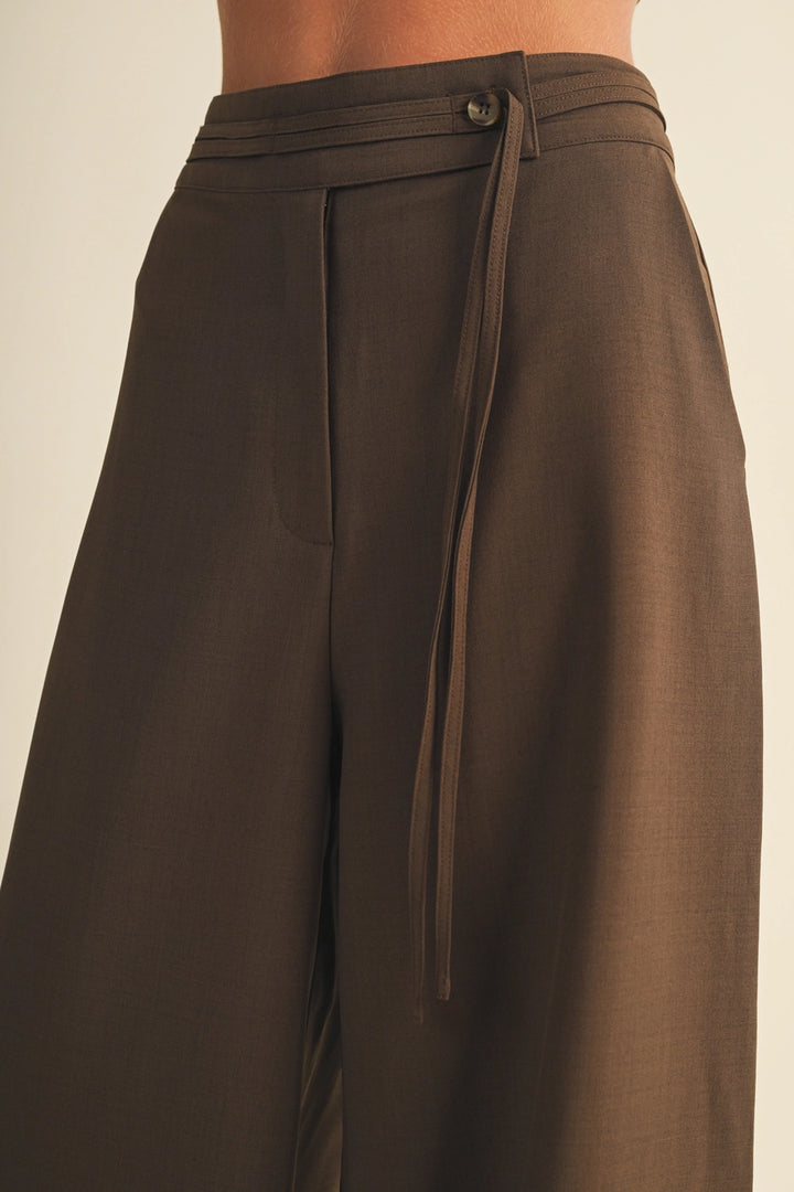 Asymmetric Tie-Waist Wide-Leg Trousers