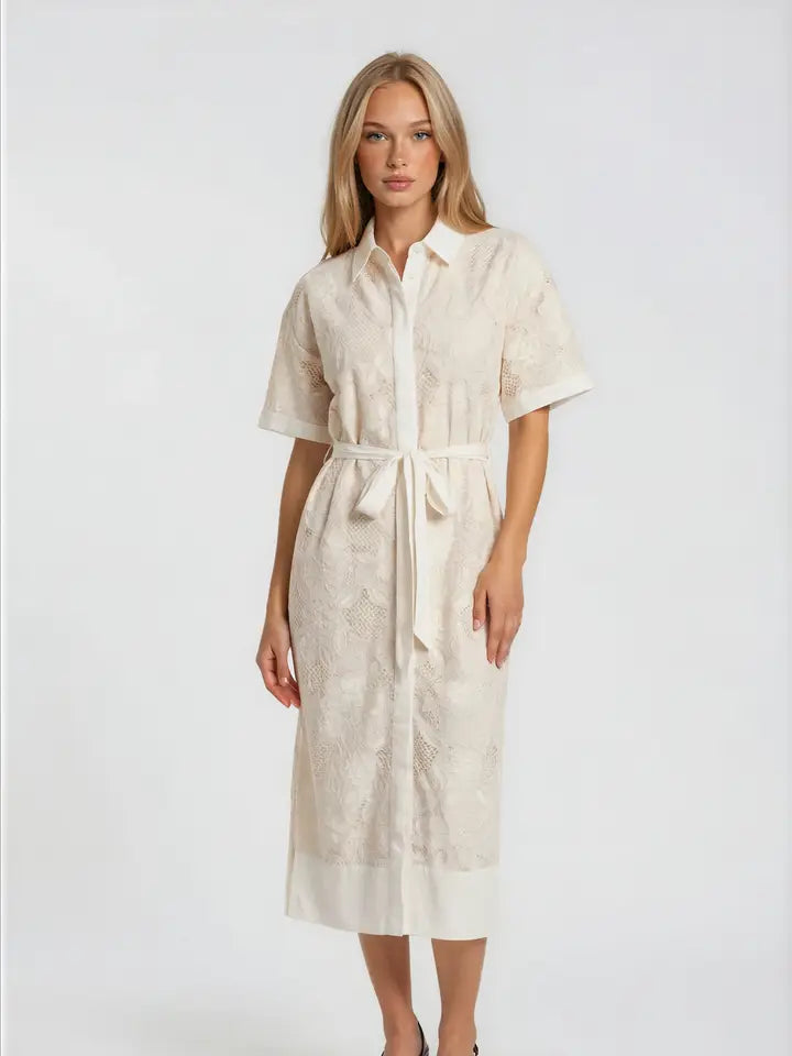 Lace Midi Shirt Dress