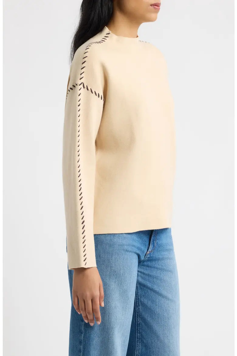 Whipstitched Mock Neck Sweater