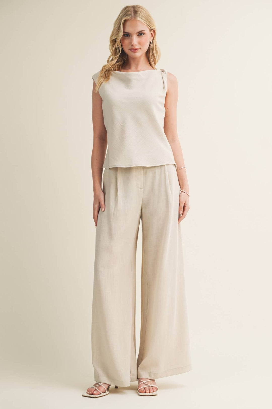 Bateau Neck Knotted Shoulder Top