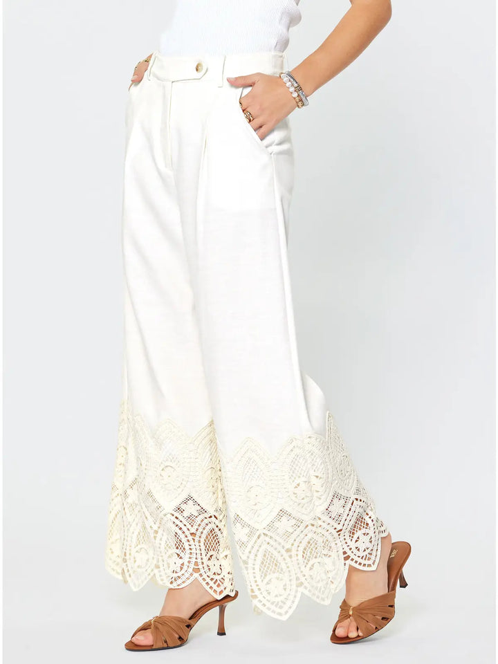 Crochet Lace Hem HR Wide-Leg Pants