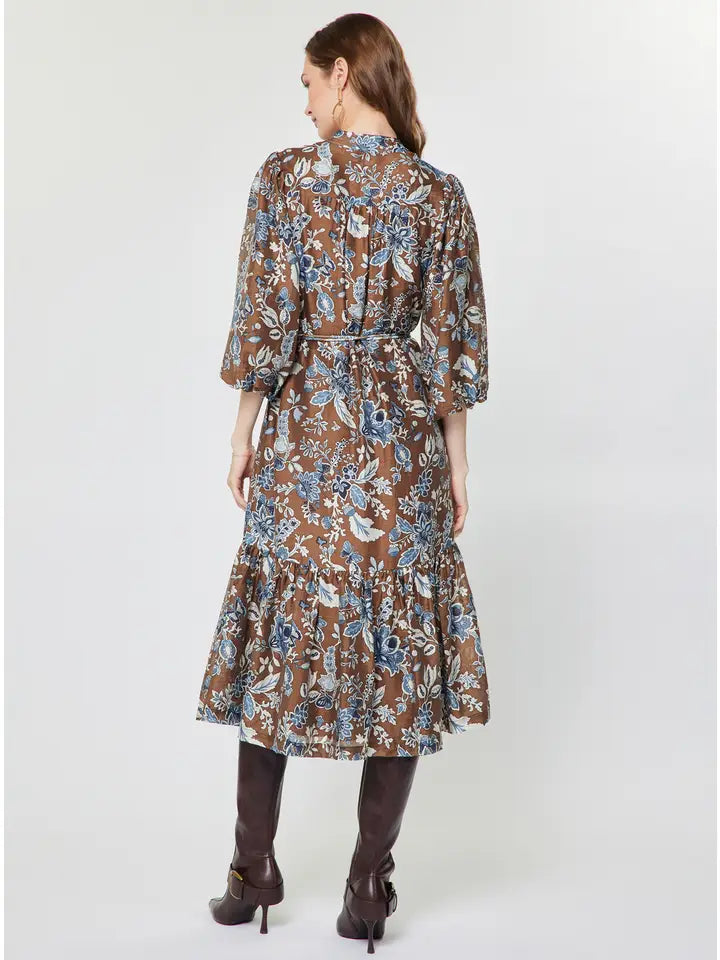 Botanical Printed Tiered Midi Dress