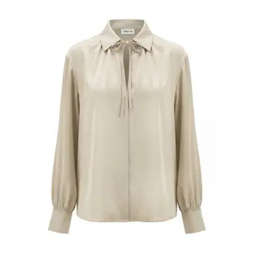 Satin Tie-Neck LSlv Blouse