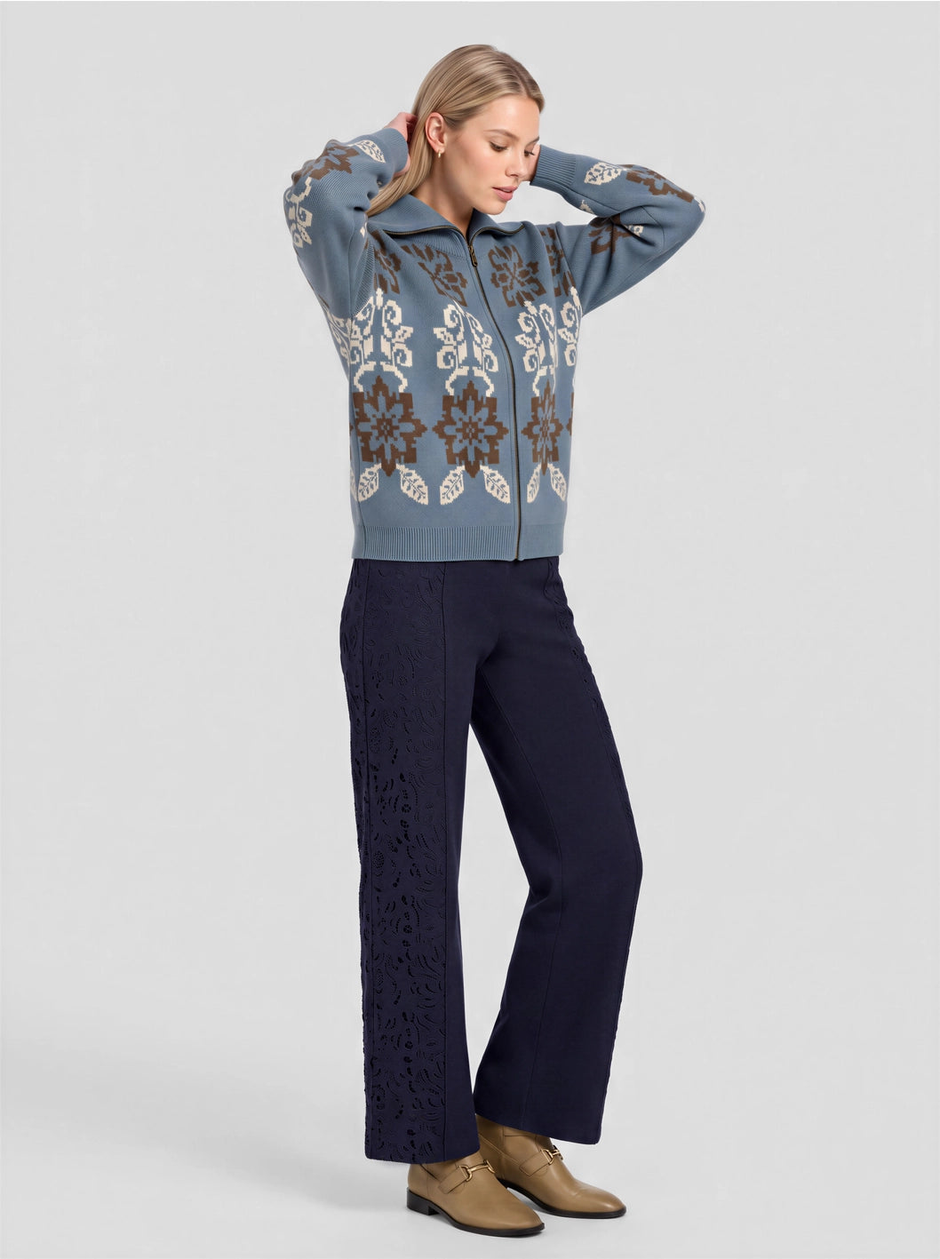 Nordic Jacquard Zip-Up Sweater Jacket