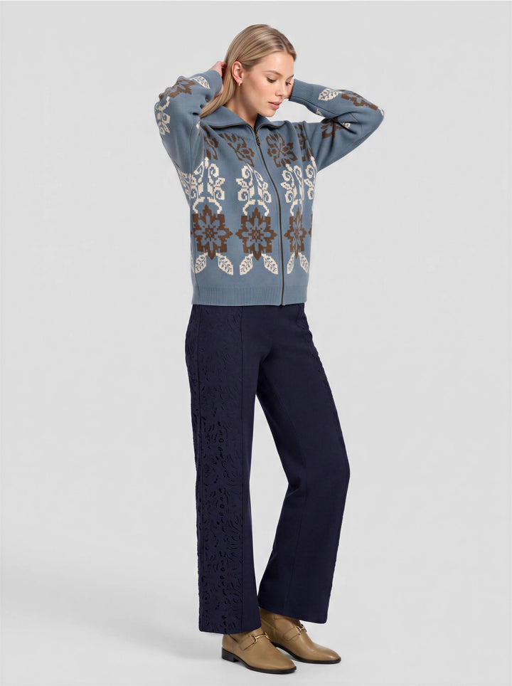 Nordic Jacquard Zip-Up Sweater Jacket