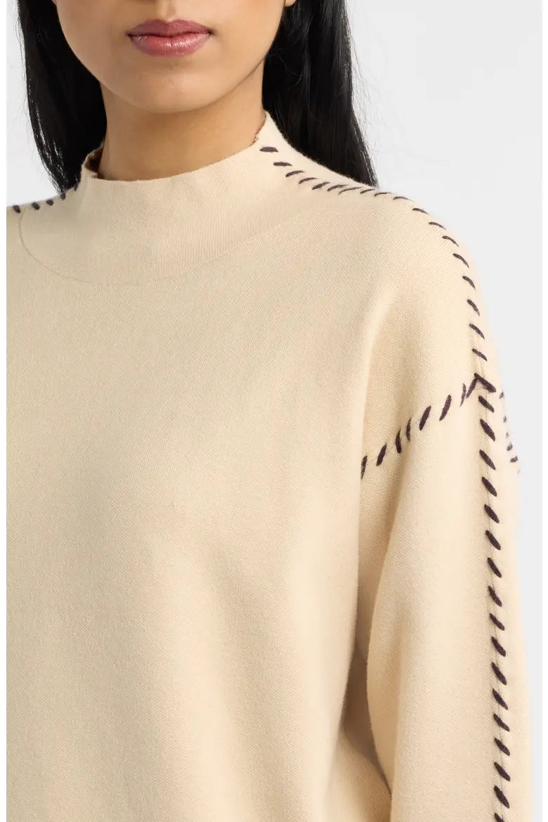 Whipstitched Mock Neck Sweater