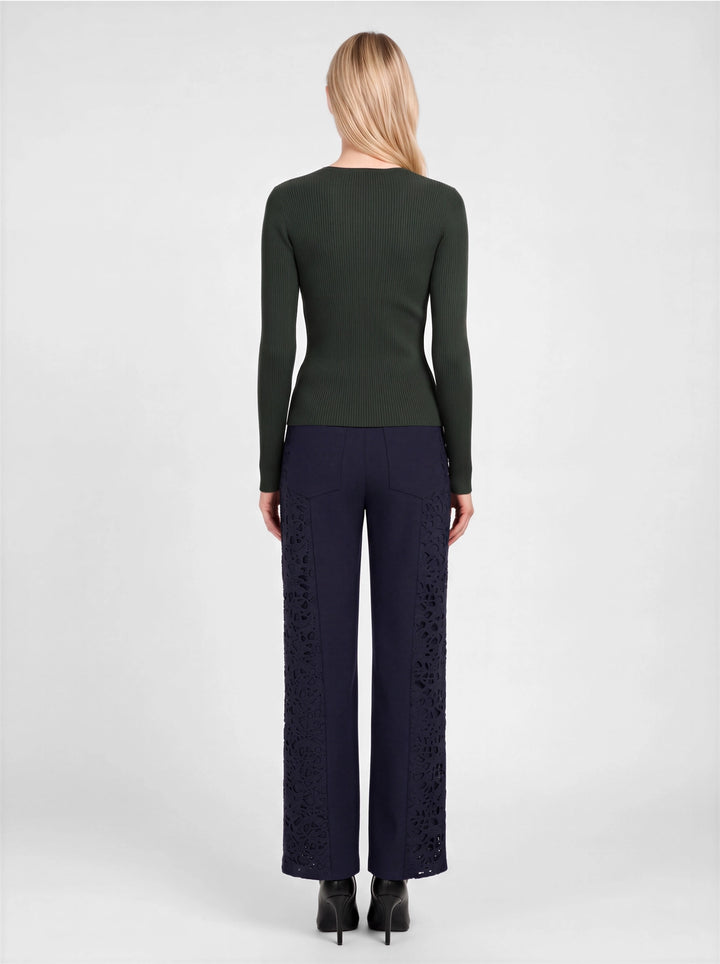 Ribbed Knit Scallop-Neck Top