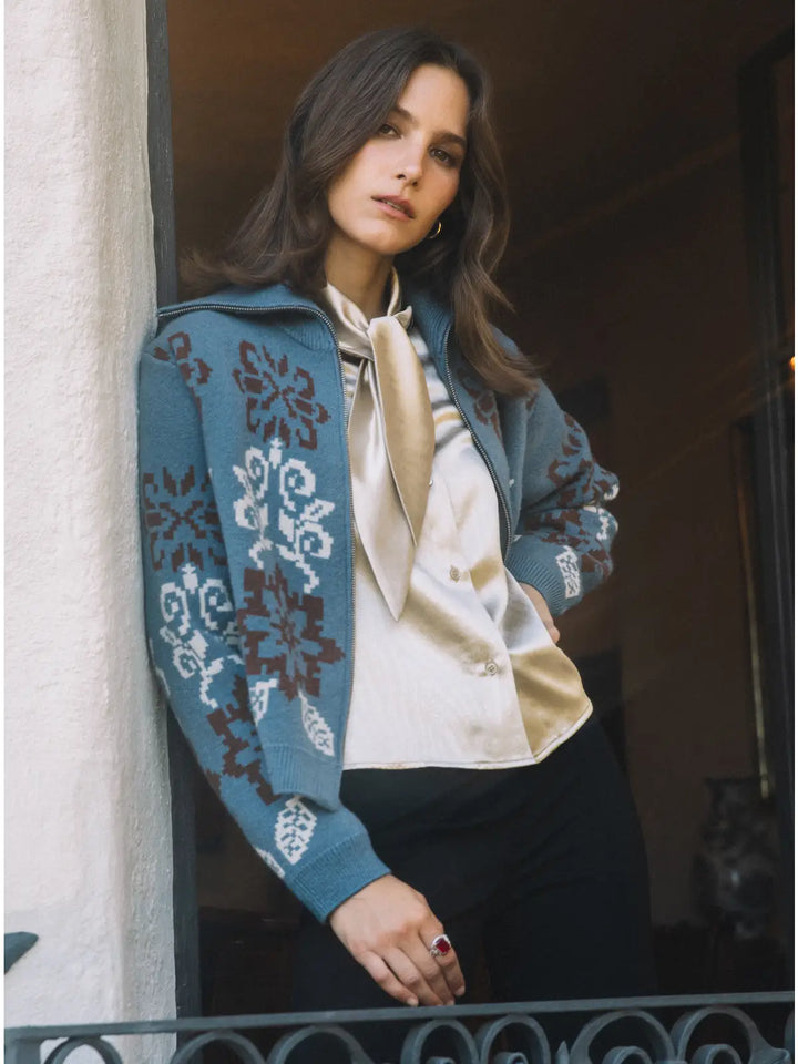 Nordic Jacquard Zip-Up Sweater Jacket