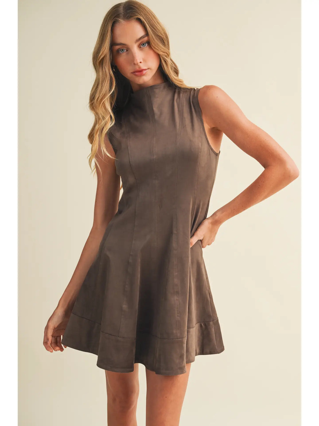 Mock-Neck Sueded A-Line Dress