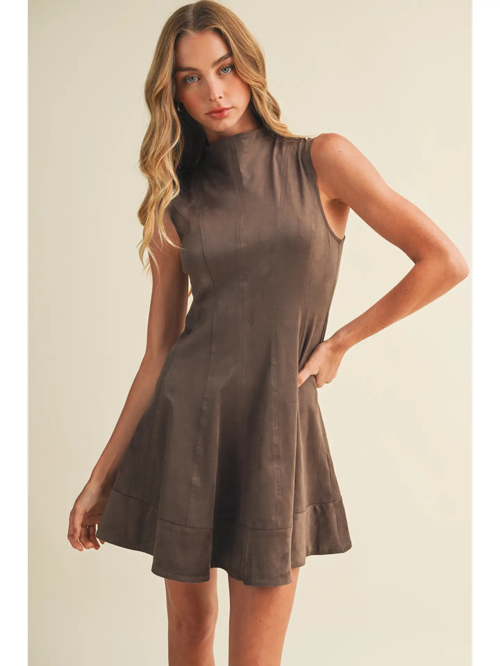 Mock-Neck Sueded A-Line Dress