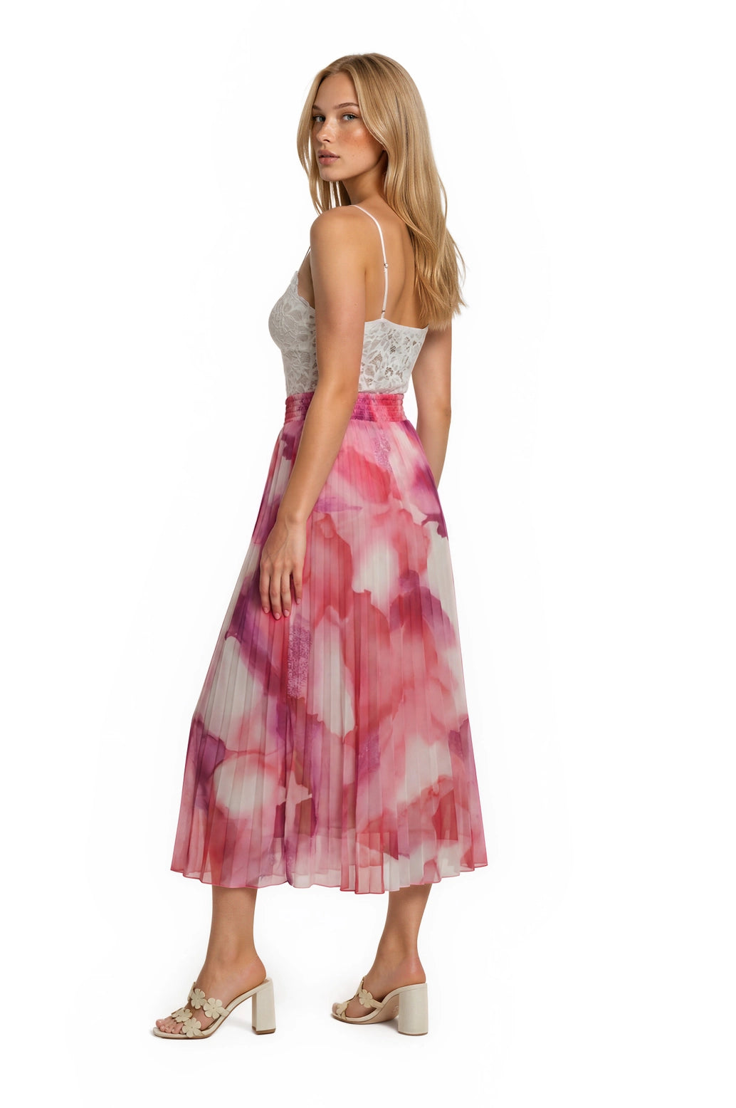 Watercolor Pleated Chiffon Skirt