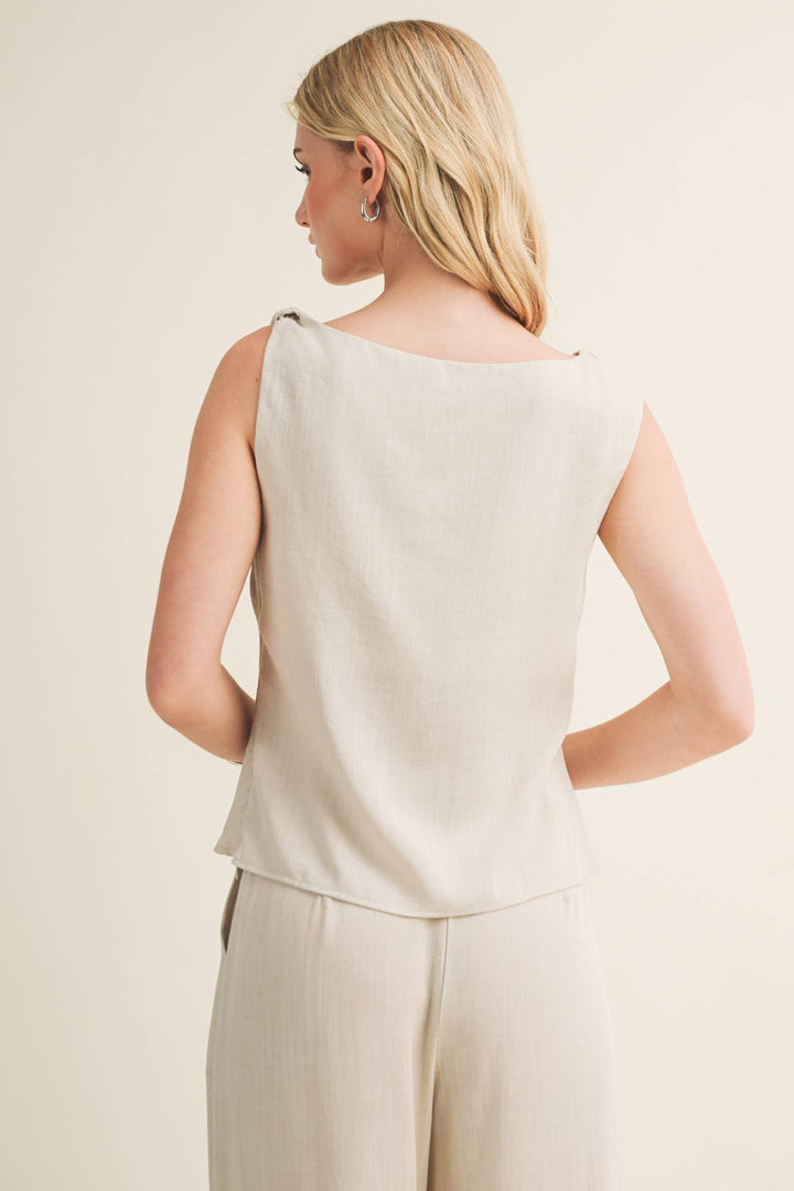Bateau Neck Knotted Shoulder Top