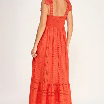 Tangerine Eyelet Midi Dress