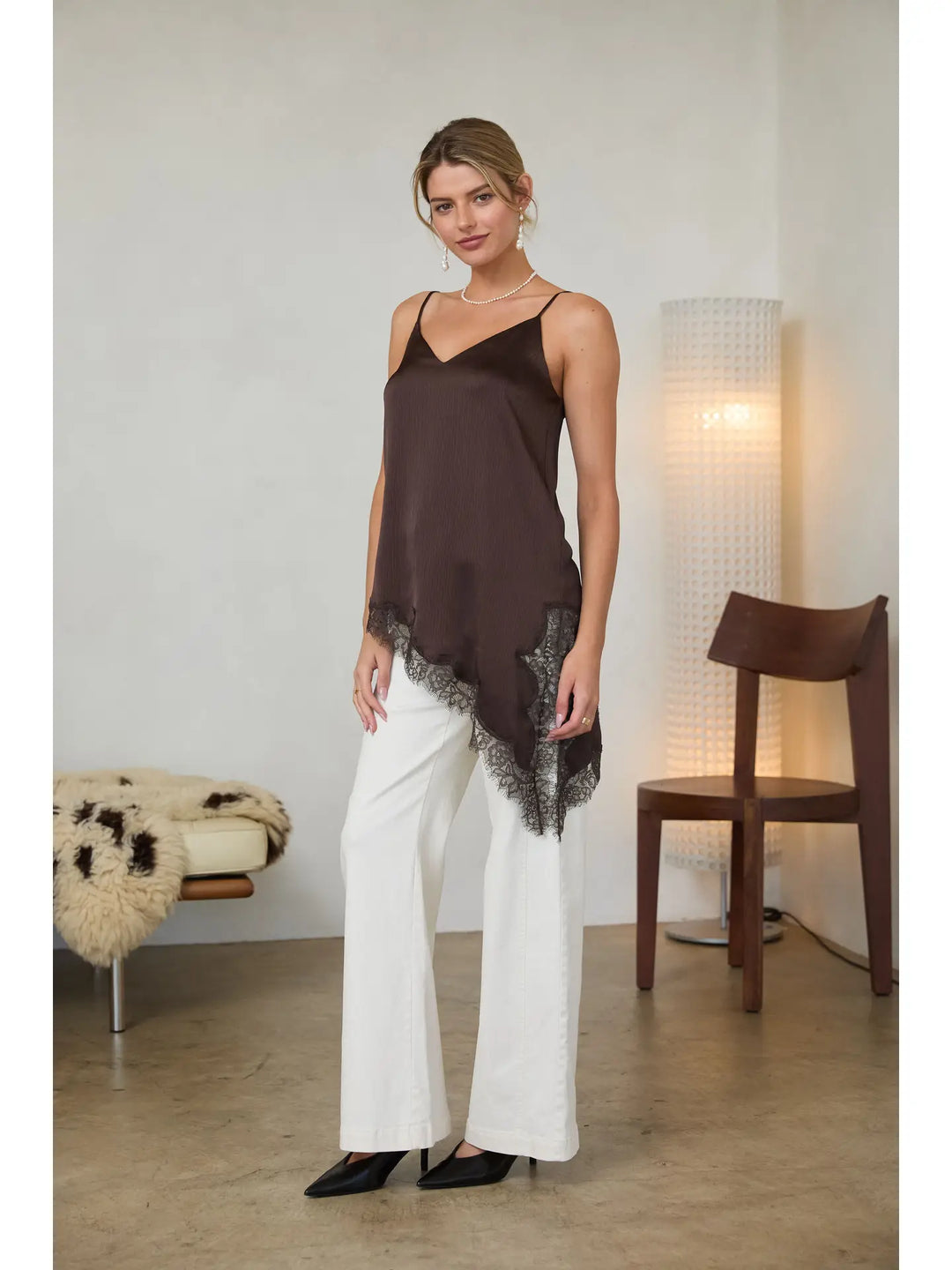 Asymmetrical Crinkled Satin Cami Tunic