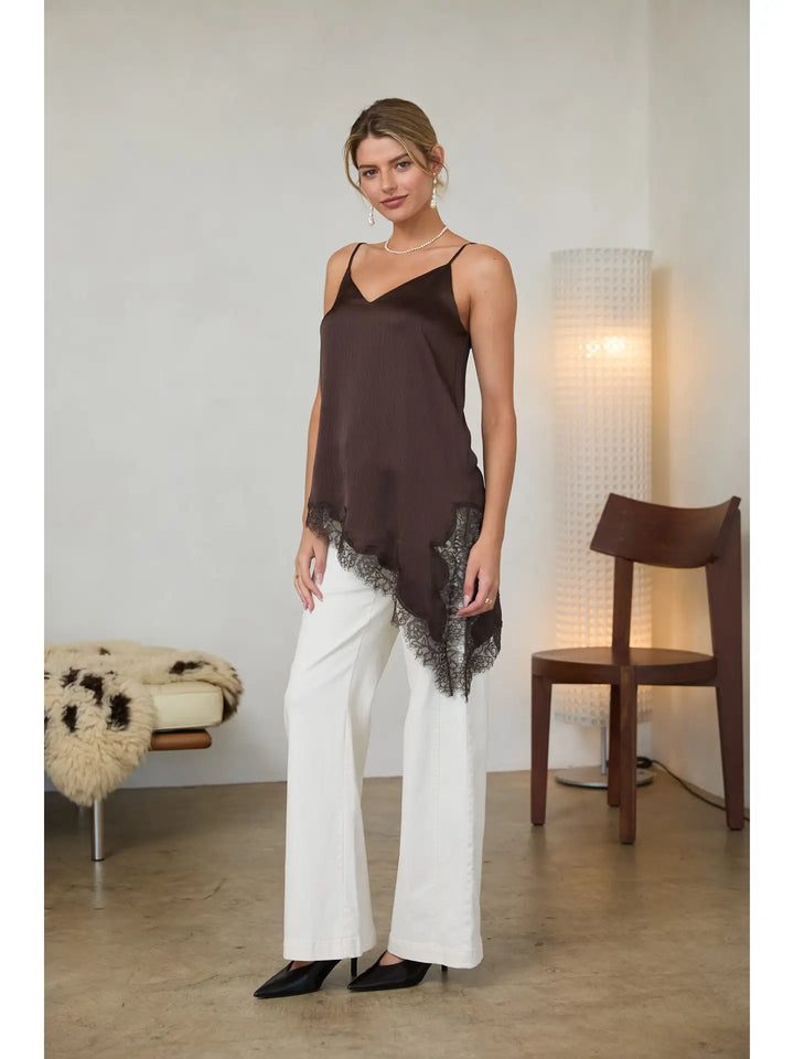 Asymmetrical Crinkled Satin Cami Tunic
