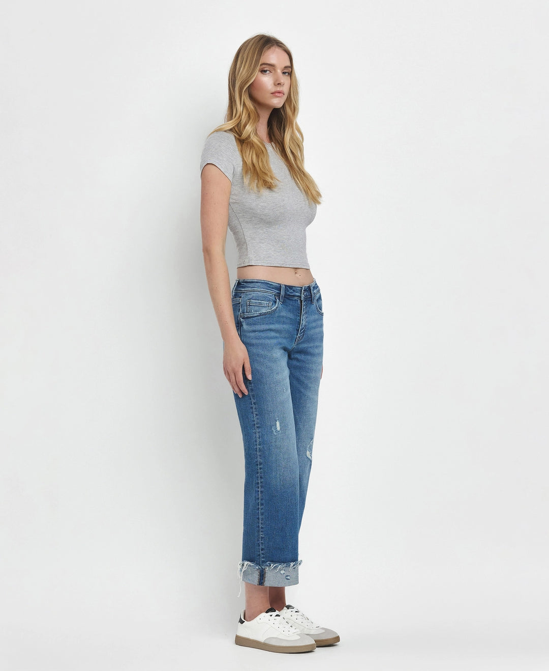 MR Raw Cuffed Hem Slim Wide Jeans