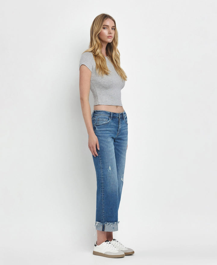 MR Raw Cuffed Hem Slim Wide Jeans