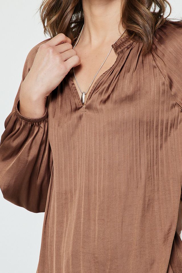 Pleated Long Sleeve Blouse