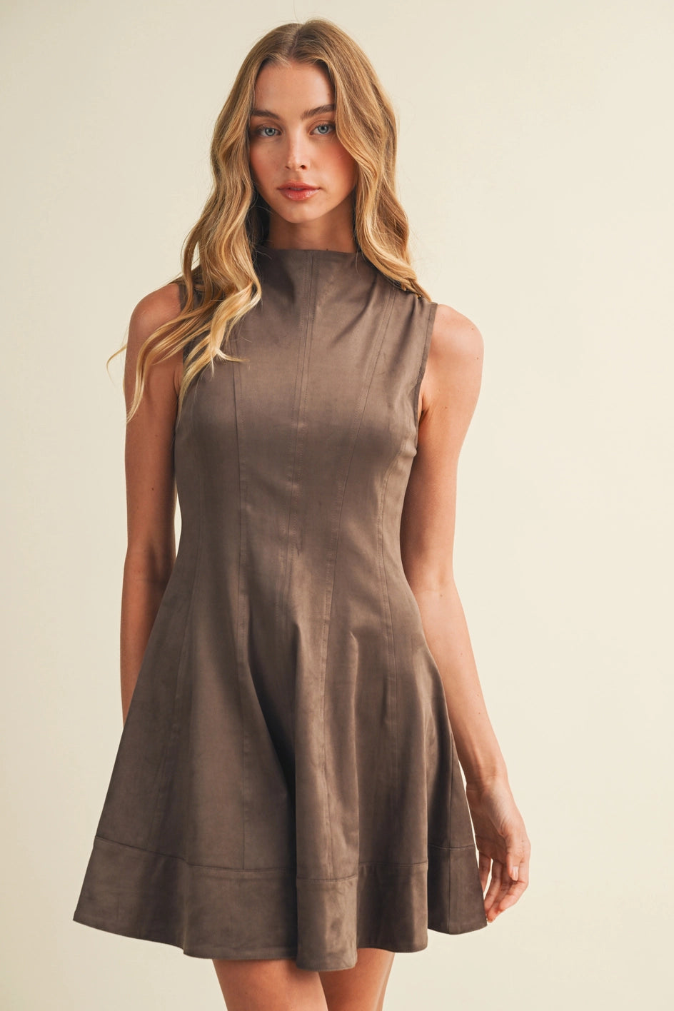 Mock-Neck Sueded A-Line Dress