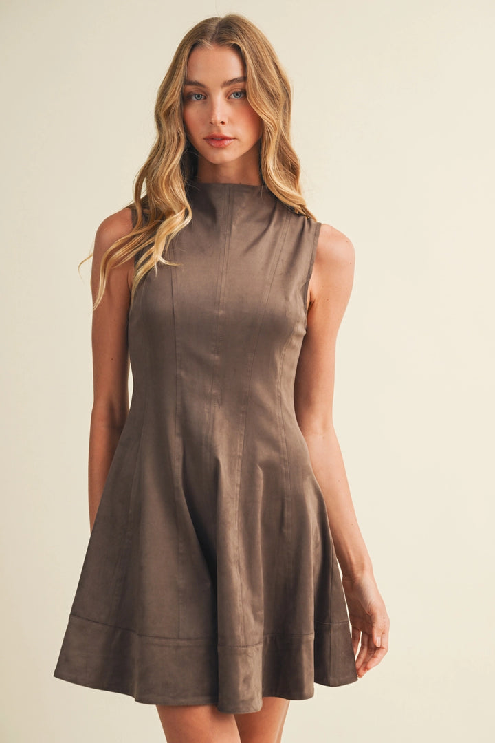 Mock-Neck Sueded A-Line Dress