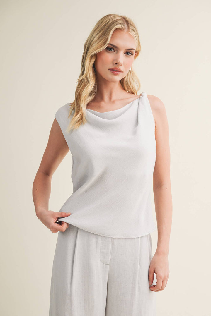 Bateau Neck Knotted Shoulder Top