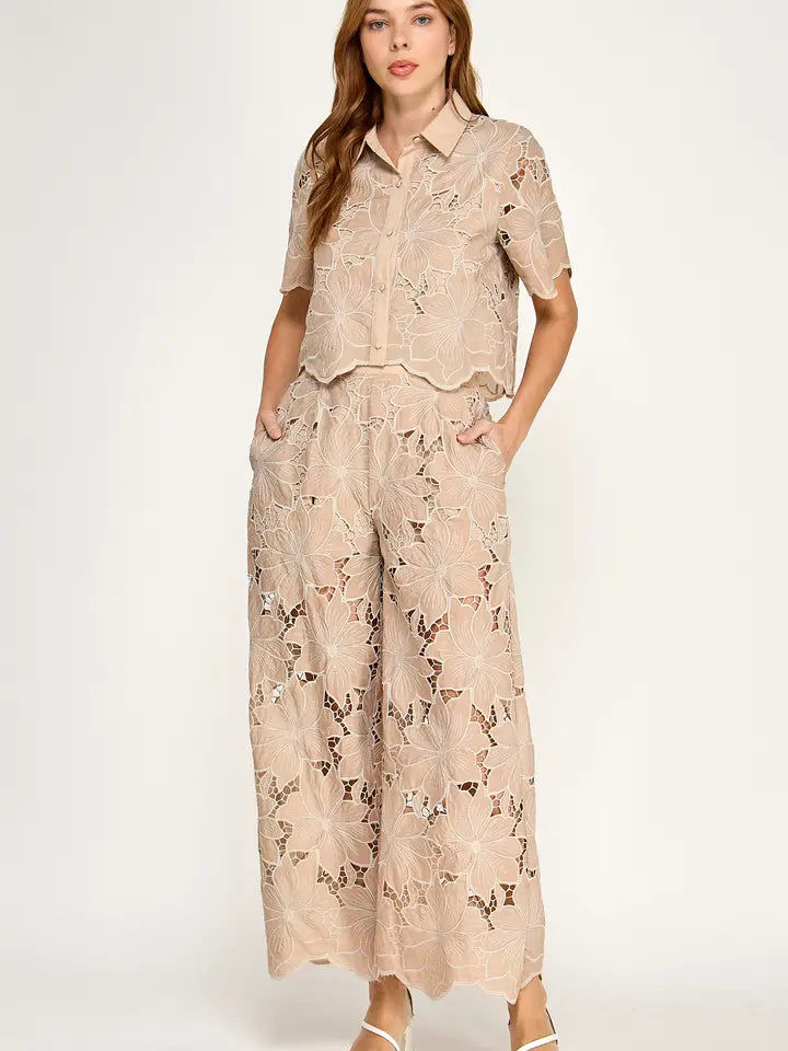 Floral Lace Wide Leg Pants