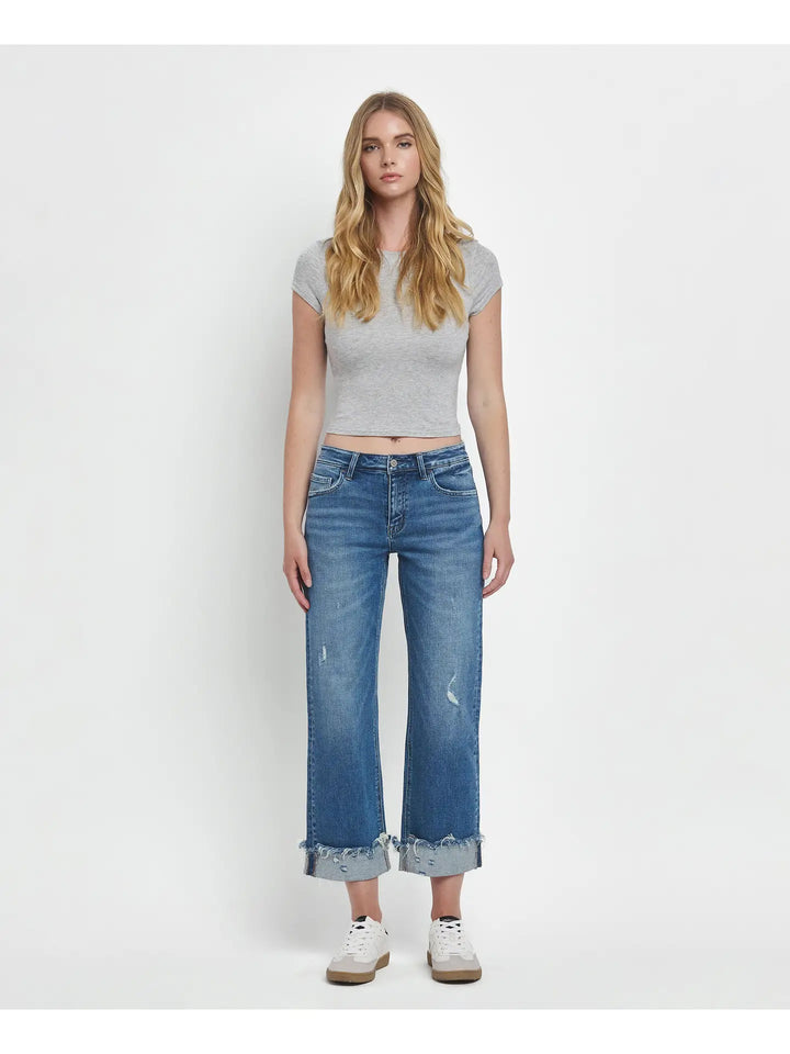 MR Raw Cuffed Hem Slim Wide Jeans