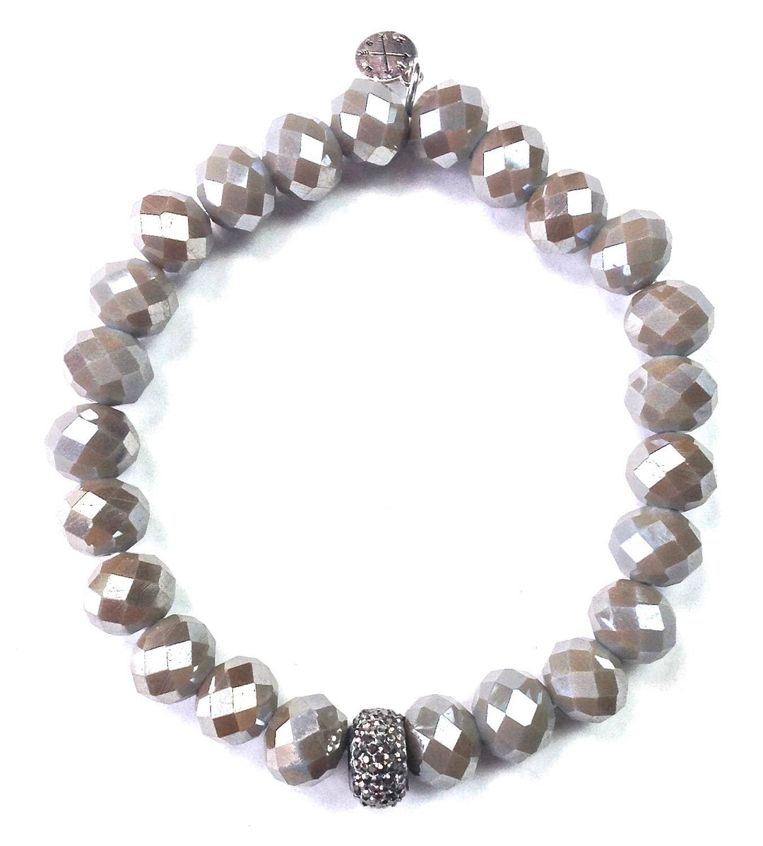 10mm Faceted Glass Stretch/Taupe