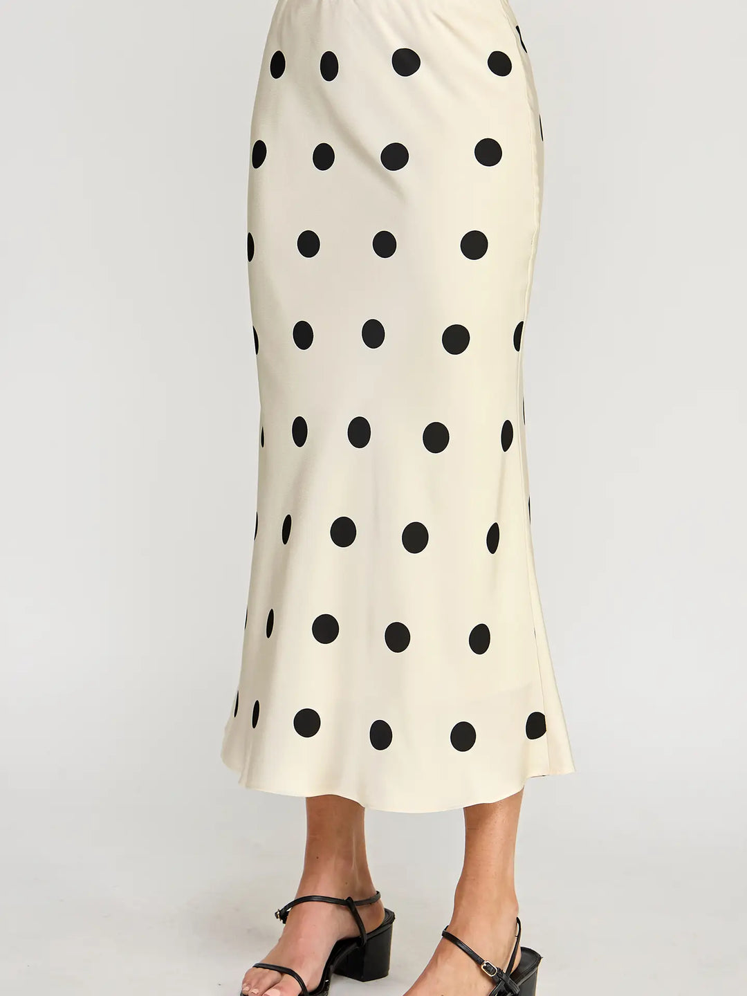 Polka Dot Satin Midi Skirt